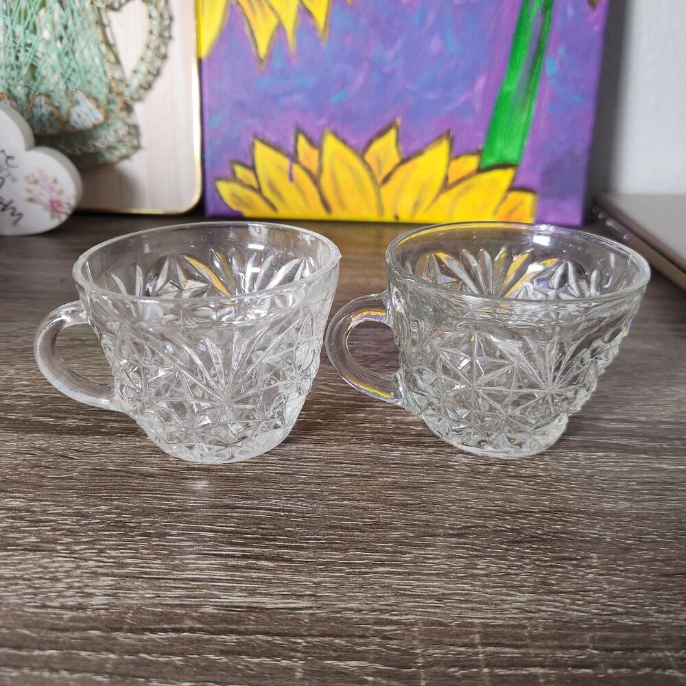 Hazel Atlas Heritage Clear Glass Punch Cups Set Of 2 Vintage Party Barware